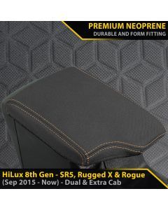 Razorback 4x4 GP6 Premium Neoprene Console Lid Cover suitable for a Toyota Hilux 8th Gen SR5, Rugged X & Rogue