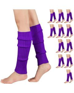 12x Purple Ribbed Leg Warmers Bulk Pack - Womens Dance Costume/80s Party
