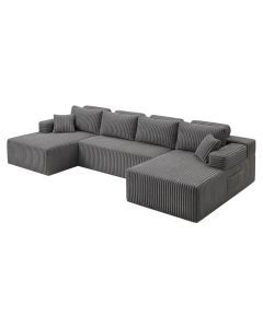 Levede Modular Sofa Lounge Set Corduroy U Shaped Sectional Cloud Couch Grey