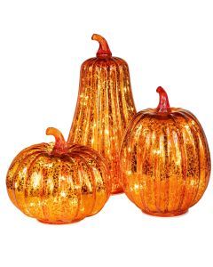 Lighted Pumpkins with Warm White Glow (Set of 3)