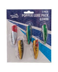 Jarvis Walker 65mm Popper Lure Pack - 5 Pack of Hard Body Fishing Lures