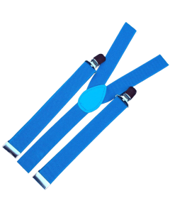 2x Sky Blue Slim Suspenders - Strong Adjustable Clip On Braces for Weddings/Formals