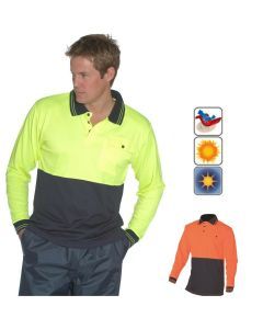 Huski Mens Hi Vis Long Sleeve Polo Shirt - Yellow (High Visibility Safety Workwear)