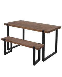 Levede Wooden Dining Sets 1XTable+2X Bench Chair Metal Industrial Restaurant