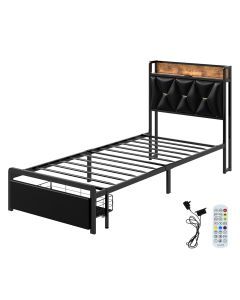 Levede Single Metal Bed Frame Drawer PU Upholstered Headboard Under Storage