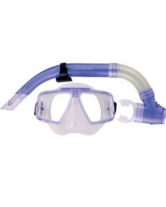 Mirage Quest Adult Dark Blue Silicone Snorkel & Mask with Tempered Glass Lens