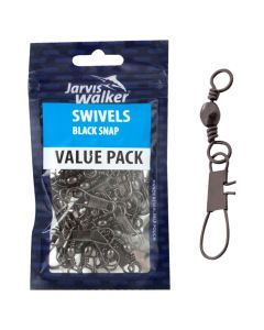 1 Packet of Jarvis Walker Black Barrel Swivels With Snaps - Fishing Swivels