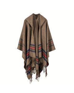 Oversized Scottish Hooded Cardigan Tassel Shawl Cloak