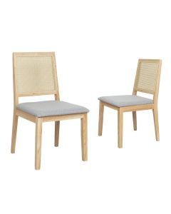 Levede 2x Dining Chairs Solid Wood Rattan Weave Lounge Seat Upholstered Linen