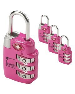 4x Lewis N. Clark TSA Approved Combination Lock Bulk Pack - Pink (Travel Luggage Padlock)