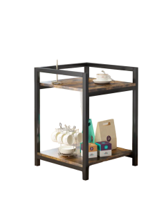 Rustic Square Wooden Coffee Table with Storage Shelf - Tiger Skin Color