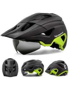 LED Bike Helmet Magnetic Goggles Sun Visor Green