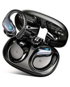 Wireless Sports Earbuds with Pure Bass Sound and LED Display - Black