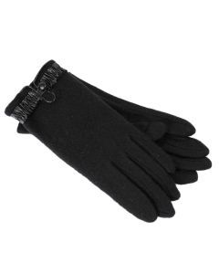 Dents Womens Soft Feel Fleece Gloves - Black (Ruffle Cuff & Button One Size)
