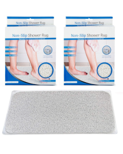 2x Anti Slip Loofah Shower Rug - Non Slip Carpet Bath Mat - Grey