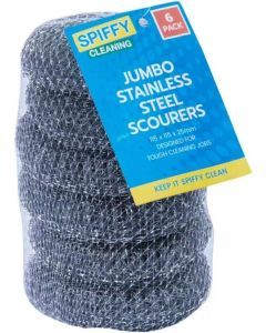 6x Spiffy Heavy Duty Stainless Steel Jumbo Scourers (Dishwashing Scrub)