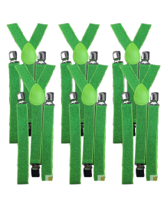 6x Green Glitter Slim Suspenders Bulk Pack - Strong Adjustable Clip On Braces for Weddings/Formals
