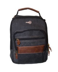 FIB Canvas Sling Messenger Bag - Black (Shoulder Strap Travel Pack w/ Tablet Pocket)