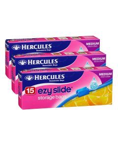 Hercules Ezy Slide Medium Storage Bags 15pk x3