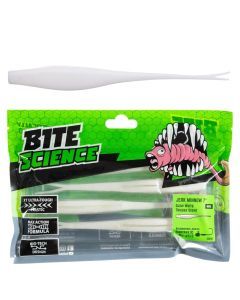 4 Pack of 7 Inch Bite Science Jerk Minnow Soft Plastic Lures - Glow White