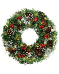 Christmas Wreath Pre-Lit Pine Cone LED Decoration