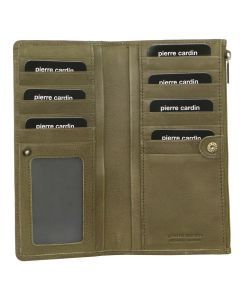 Pierre Cardin Perforated Leather Ladies Handy Travel Wallet - Olive