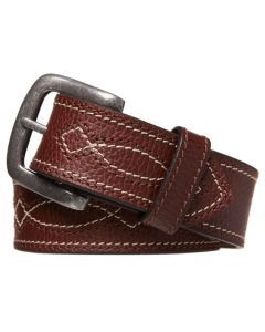 PBR Decor Stitch Mens Genuine Buffalo Leather Belt - Brown (Dual Size)