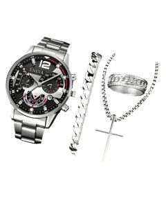 4PCS Men's Stainless Steel Quartz Watch Set (W118-C)