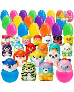 18 Sets Prefilled Easter Eggs with Mini Squishy Toys