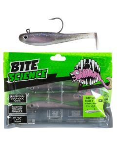 3 Pack of 5 Inch Bite Science Thump Shad Rigged Soft Plastics - UV Purple Pearl