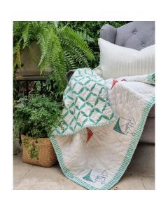 Kolka GOTS Organic Cotton Reversible Baby Quilt (100x120cm) - Pretty Kites (Green)