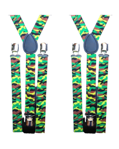 2x Army Camouflage Slim Suspenders - Strong Adjustable Clip On Braces for Weddings/Formals