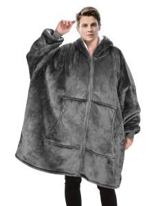 Men's Deep Gray Hooded Zip-Up Jacket