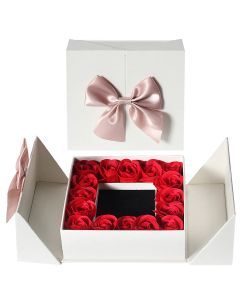 Romantic White Soap Rose Flower Box - 16 Roses Double Door Proposal Set