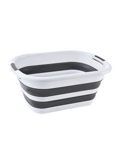 45L Collapsible Laundry Washing Basket with Handles - Grey/White (Foldable)