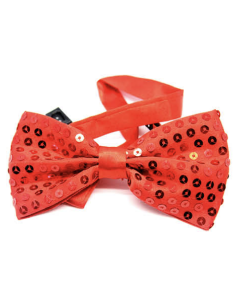 Red Glitter Sequin Small Bow Tie - Shiny Fancy Dress Costume Party