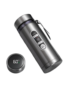 1L Stainless Steel Thermos Bottle LED Temperature Display Silver