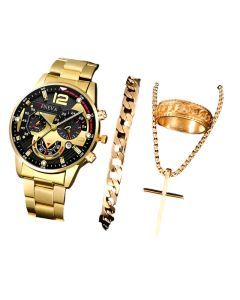 4PCS Men's Stainless Steel Quartz Watch Set (W118-D)