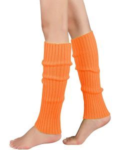 1 Pair Orange Ribbed Leg Warmers - Womens Dance Costume/80s Party
