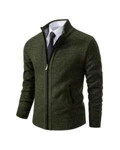 Mens Collar Fleece Sports Zipper Jacket (Green)