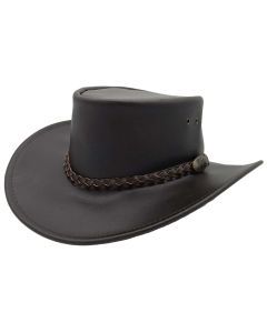 Jacaru 1003 Swagman Leather Outback Wide Brim Hat - Brown
