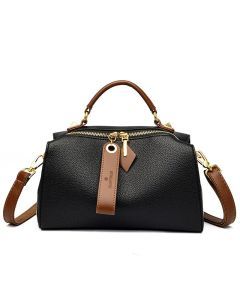 Crossbody Tote Bag Solid PU Leather Shoulder Women (Black)