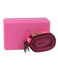 High-Density Hard EVA Yoga Block with Belt (Pink)