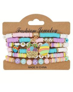 Vintage Easter Beaded Bracelets Set with Egg Charms