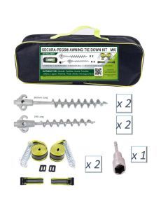 Awning Tie Down Kit Mk1 with Screw in Aluminum Secura-Pegs® Tent Pegs Camping