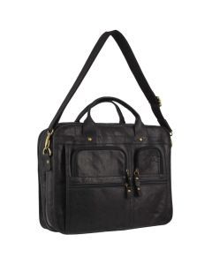 Pierre Cardin Mens Rustic Leather 15" Laptop Messenger Bag - Black