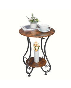 Retro Round Side Table with Bookshelf Storage