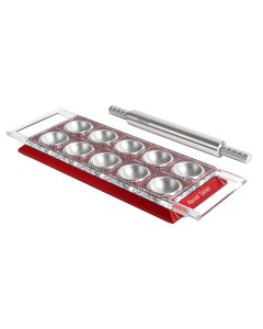 Marcato Ravioli Tablet Board w/ Rolling Pin in Metal Red (Made in Italy)