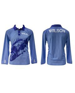 Small Wilson Blue Kingfish Tournament Long Sleeve Fishing Shirt with Collar