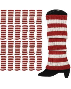 24x Red/White Stripe Ribbed Leg Warmers Bulk Pack - Womens Dance Costume/80s Party